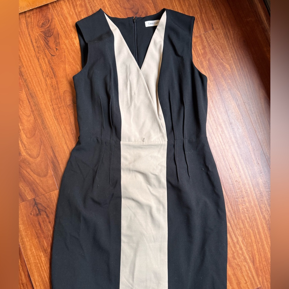 Calvin Klein black and tan sheath dress